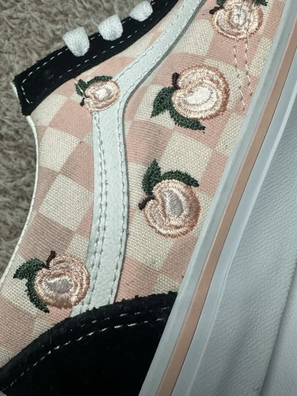 Vans Old Skool Pink Checkerboard Peach Embroidery Sneakers Womens 6.5 - Mens 5.0